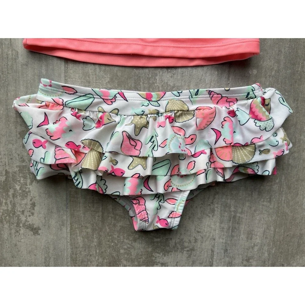 WETSUIT CLUB Two Piece Ruffle Fish Ocean Print Ruffle Bottoms Swim Suit 4T